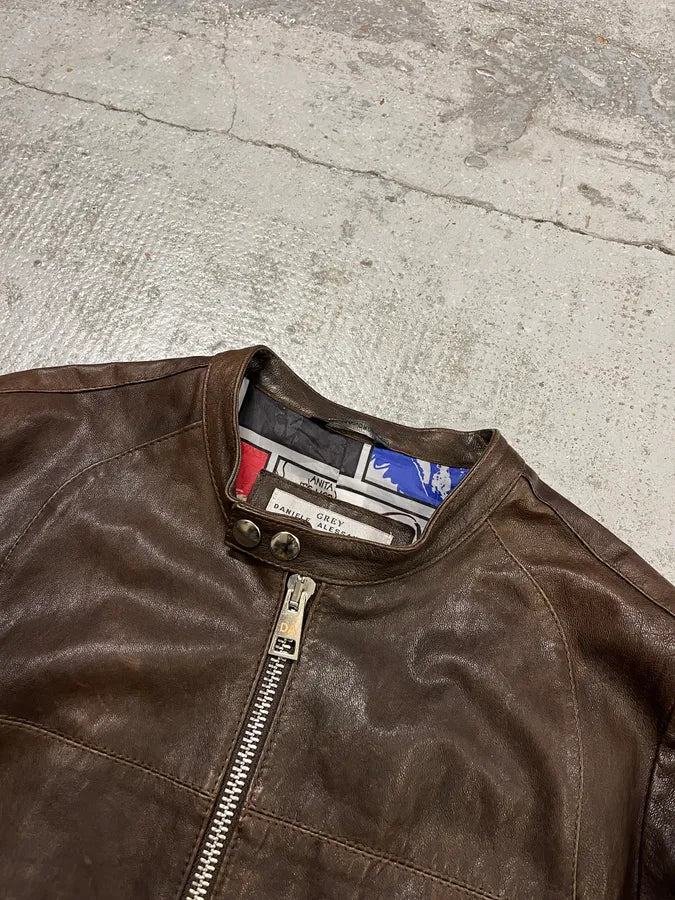 2000s Daniele Alessandrini Biker Brown Leather Jacket lMzQyoe 5