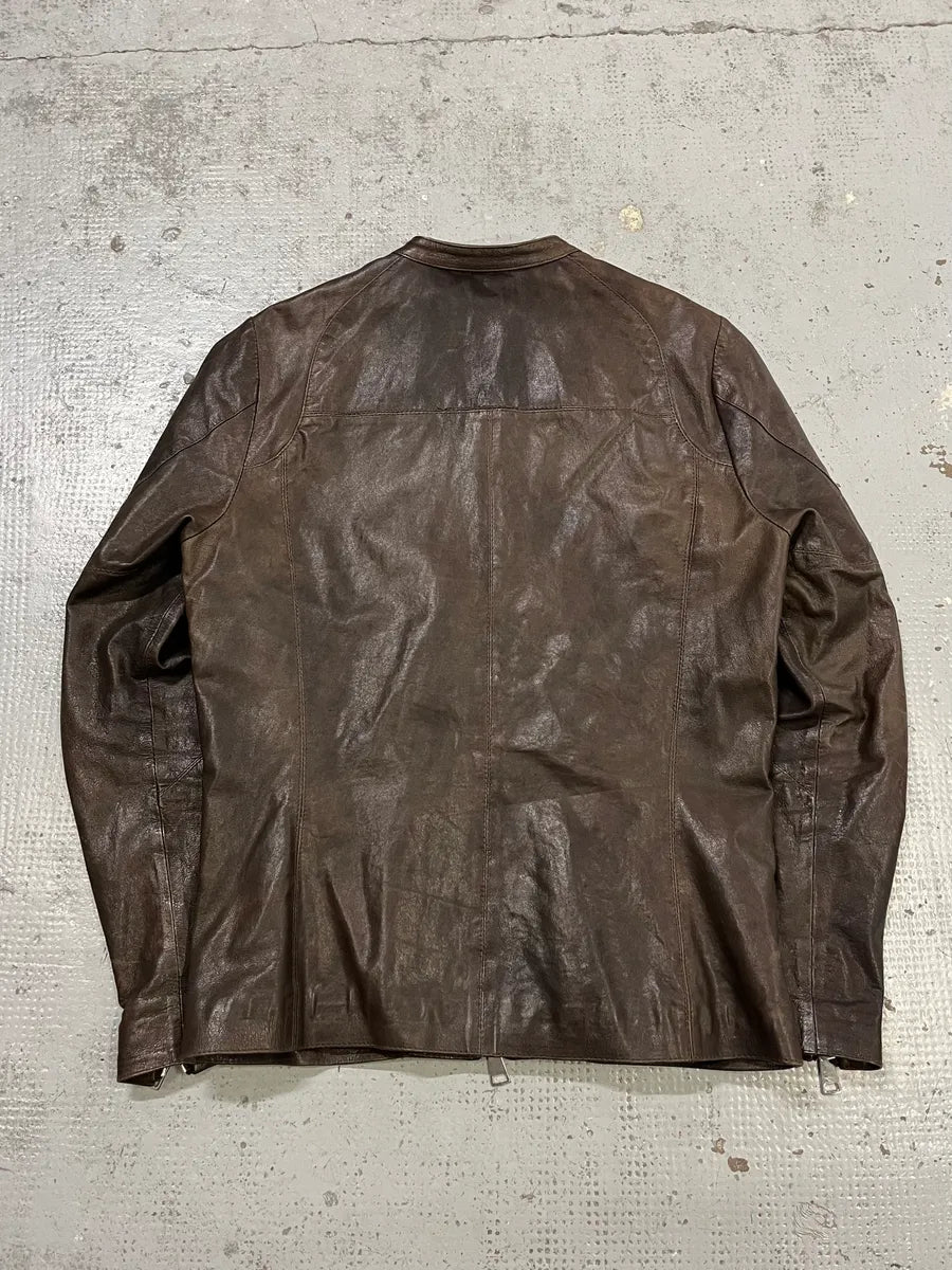 2000s Daniele Alessandrini Biker Brown Leather Jacket lMzQyoe 6