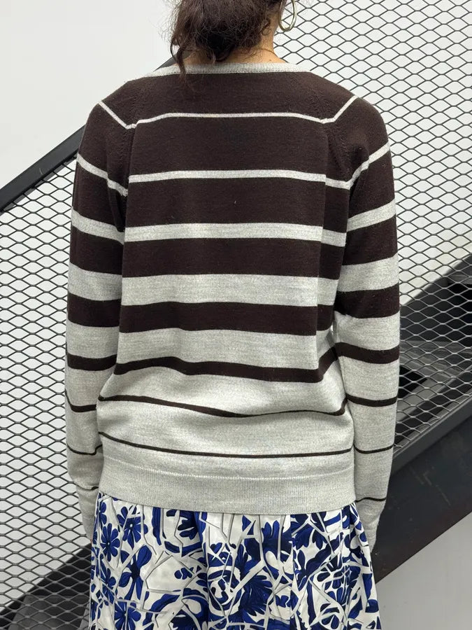 2000s Daniele Alessandrini Black & Grey Striped V-Neck Sweater ZPxDrgZ 2