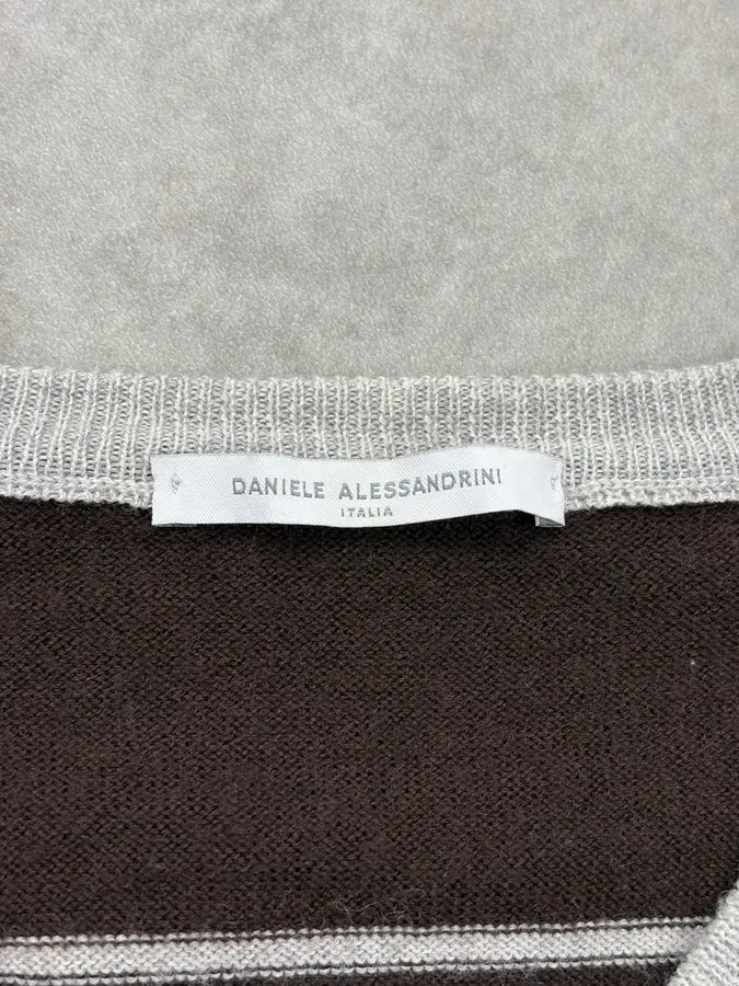 2000s Daniele Alessandrini Black & Grey Striped V-Neck Sweater ZPxDrgZ 8