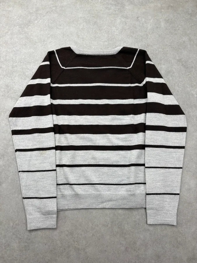 2000s Daniele Alessandrini Black & Grey Striped V-Neck Sweater ZPxDrgZ 5