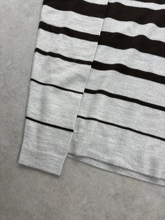 2000s Daniele Alessandrini Black & Grey Striped V-Neck Sweater ZPxDrgZ 6