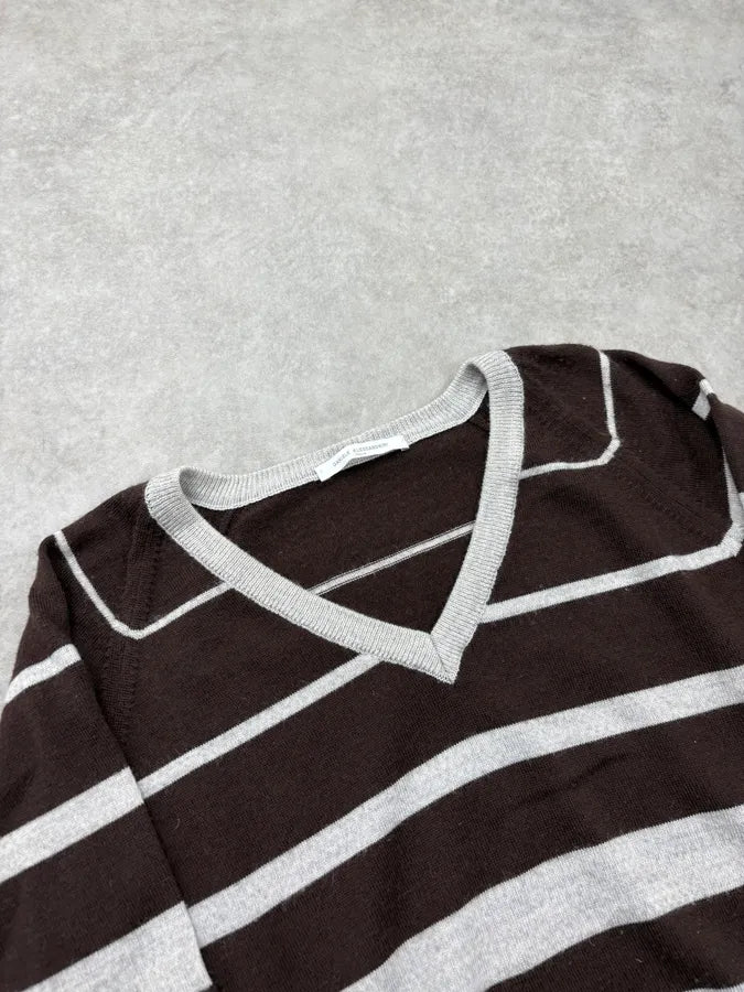 2000s Daniele Alessandrini Black & Grey Striped V-Neck Sweater ZPxDrgZ 4