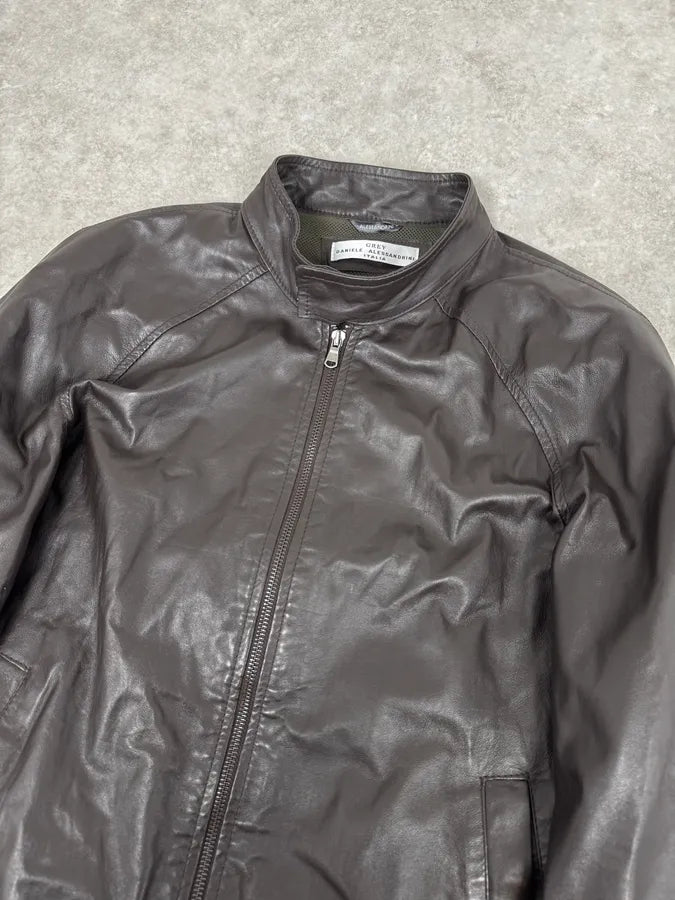 2000s Daniele Alessandrini Brown Bomber Leather Jacket okBqRlW 4