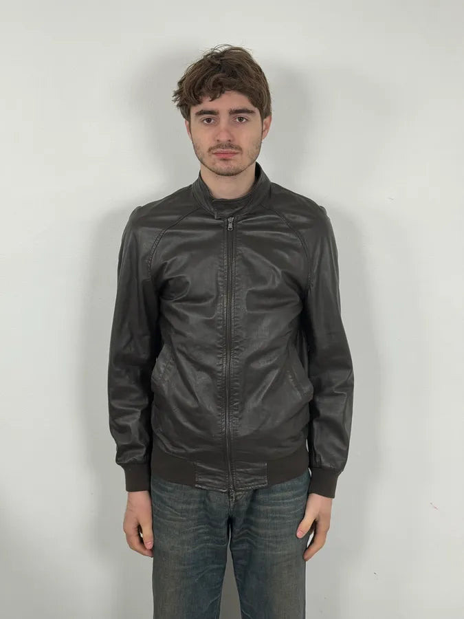 2000s Daniele Alessandrini Brown Bomber Leather Jacket okBqRlW 1