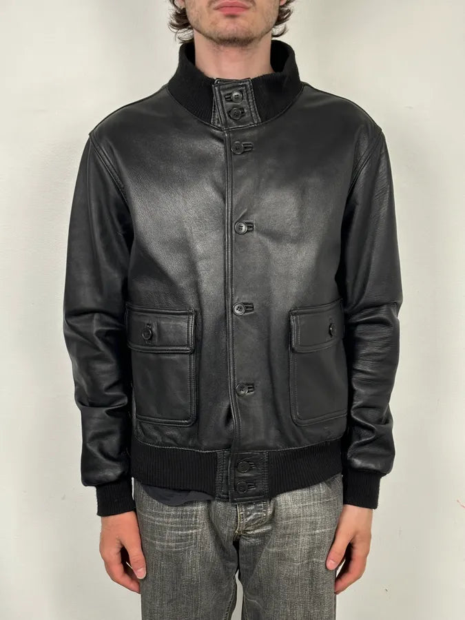 2000s Daniele Alessandrini Black Buttoned Leather Jacket wuYZNjN 1