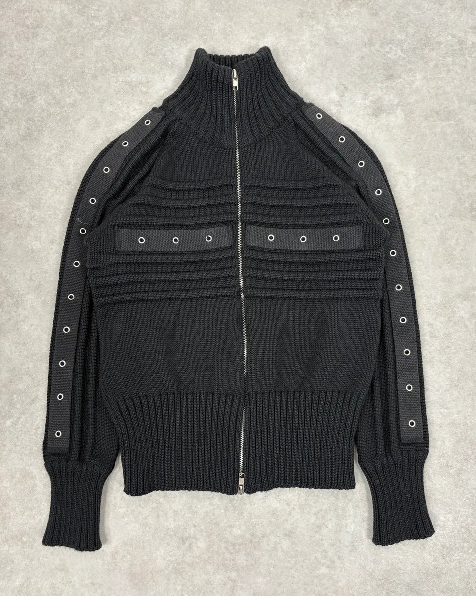 2000s Daniele Alessandrini Black Eyelet Zip Wool Sweater ufcVQjR 0