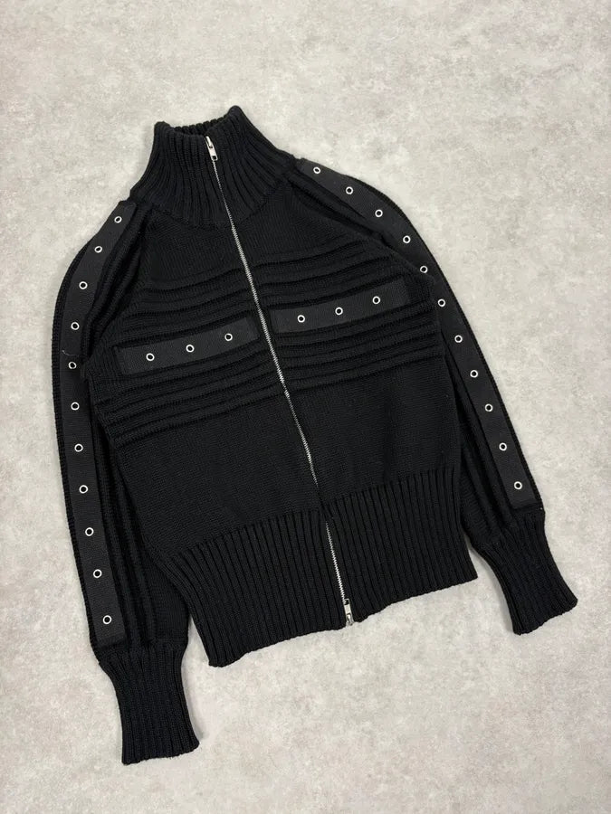 2000s Daniele Alessandrini Black Eyelet Zip Wool Sweater ufcVQjR 3