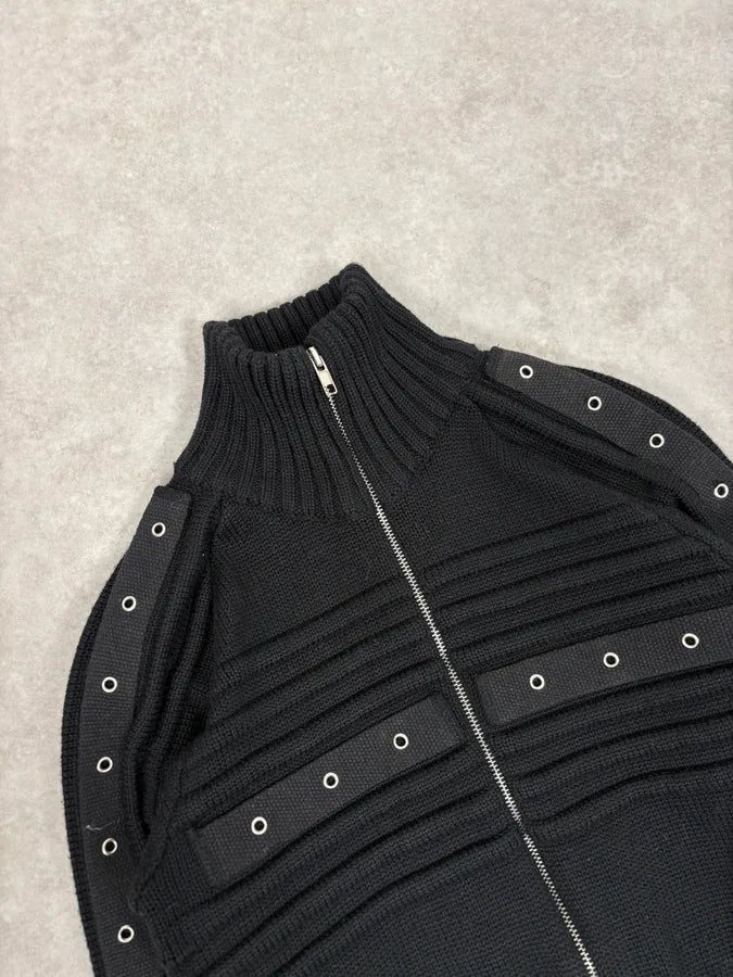 2000s Daniele Alessandrini Black Eyelet Zip Wool Sweater ufcVQjR 4