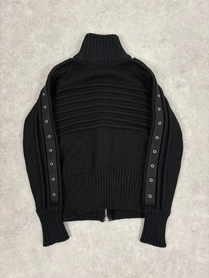 2000s Daniele Alessandrini Black Eyelet Zip Wool Sweater ufcVQjR 5