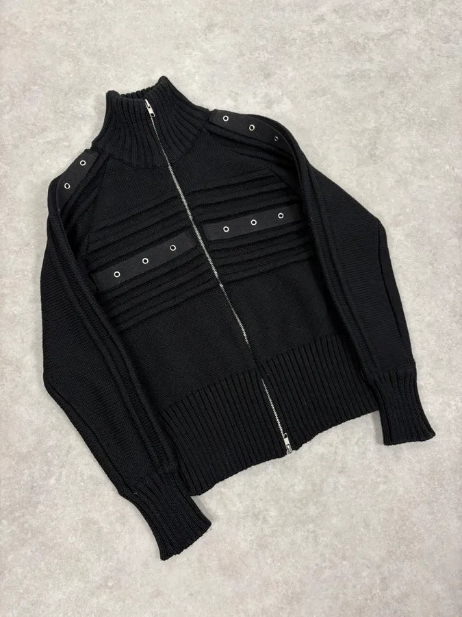 2000s Daniele Alessandrini Black Eyelet Zip Wool Sweater ufcVQjR 7