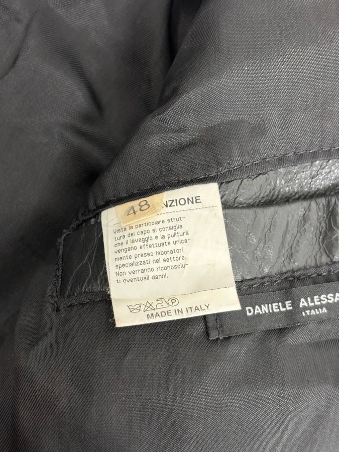 2000s Daniele Alessandrini Black Faded Leather Trucker Jacket kwgkPhd 10
