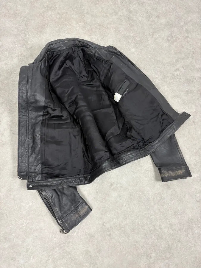2000s Daniele Alessandrini Black Faded Leather Trucker Jacket kwgkPhd 6