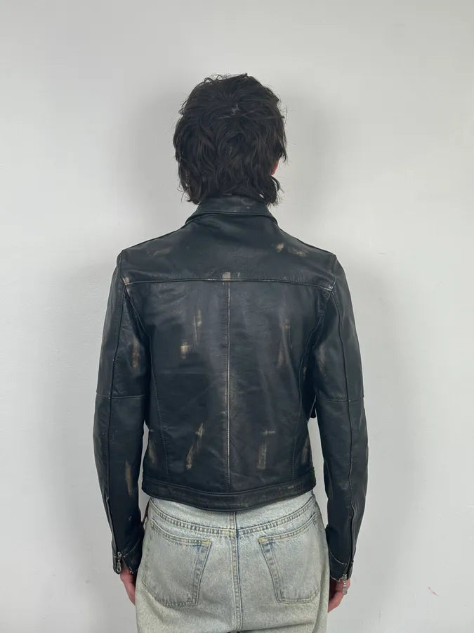 2000s Daniele Alessandrini Black Faded Leather Trucker Jacket kwgkPhd 2