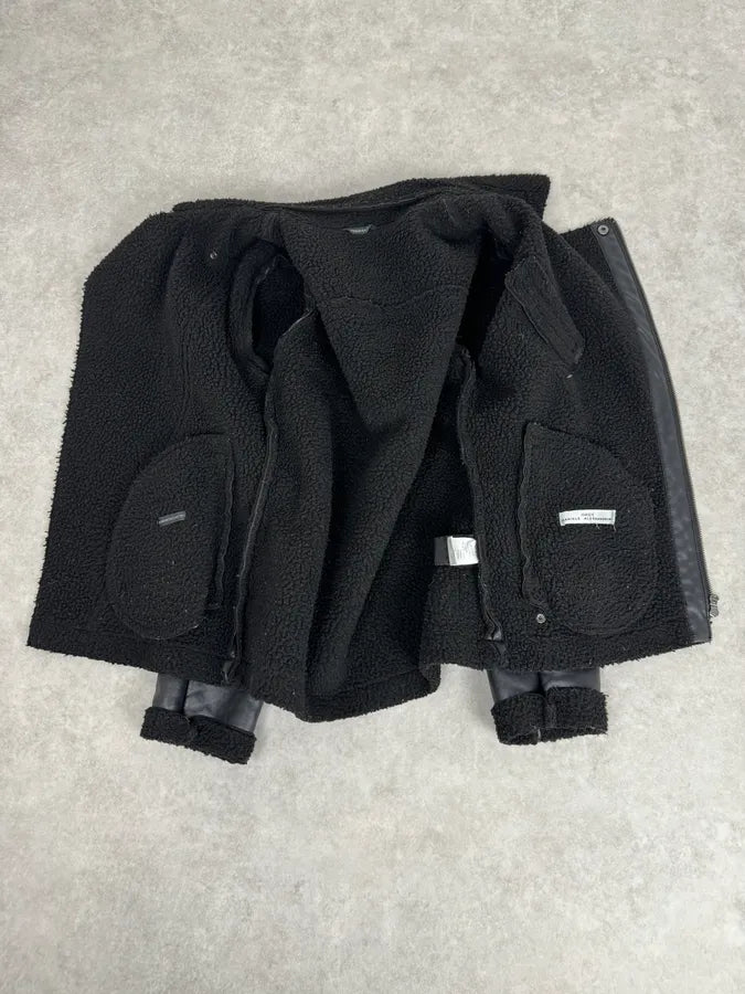 2000s Daniele Alessandrini Black Leather Shearling Jacket EStztKy 7