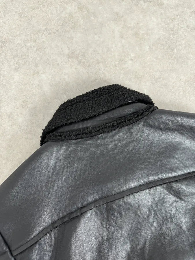 2000s Daniele Alessandrini Black Leather Shearling Jacket EStztKy 6