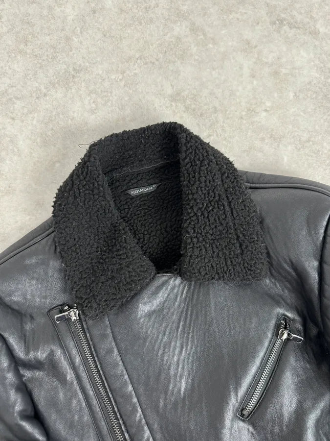 2000s Daniele Alessandrini Black Leather Shearling Jacket EStztKy 3