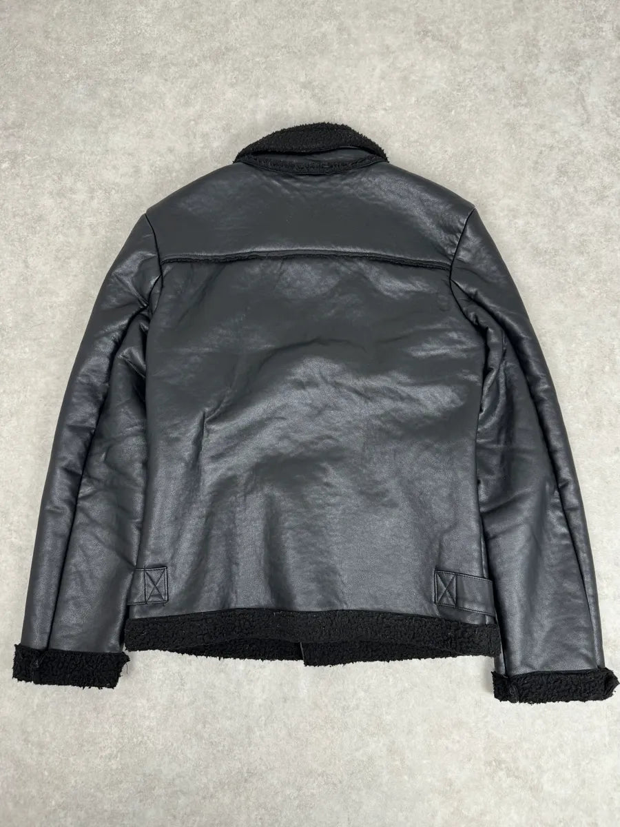 2000s Daniele Alessandrini Black Leather Shearling Jacket EStztKy 5