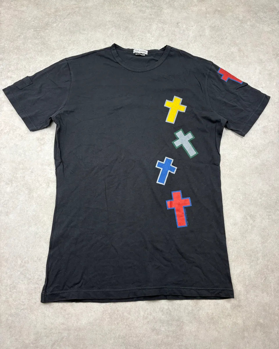 2000s Daniele Alessandrini Black Multicolor Cross T-Shirt VSOPUha 0