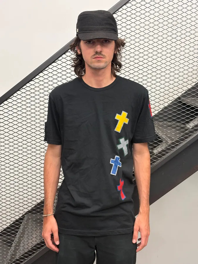 2000s Daniele Alessandrini Black Multicolor Cross T-Shirt VSOPUha 1