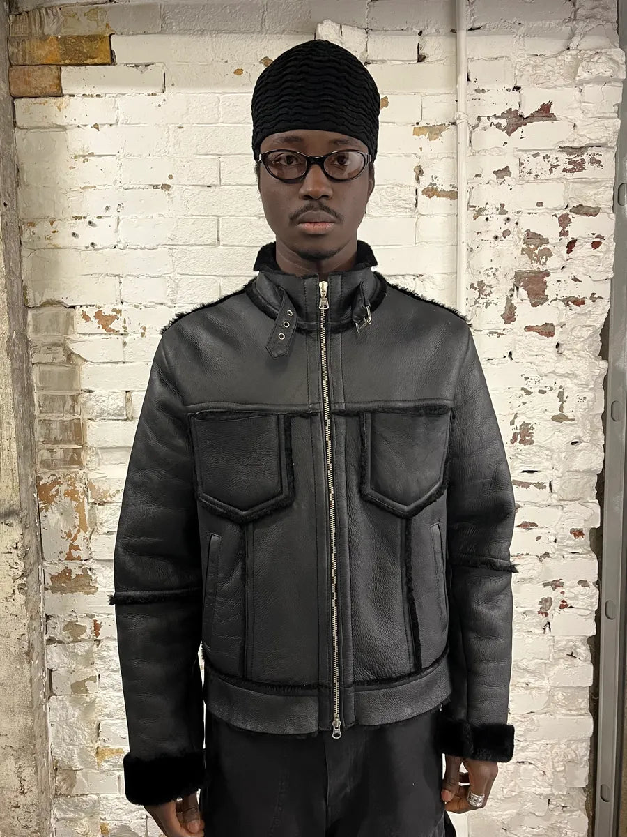 2000s Daniele Alessandrini Black Shearling Leather Jacket rvEUHAV 0