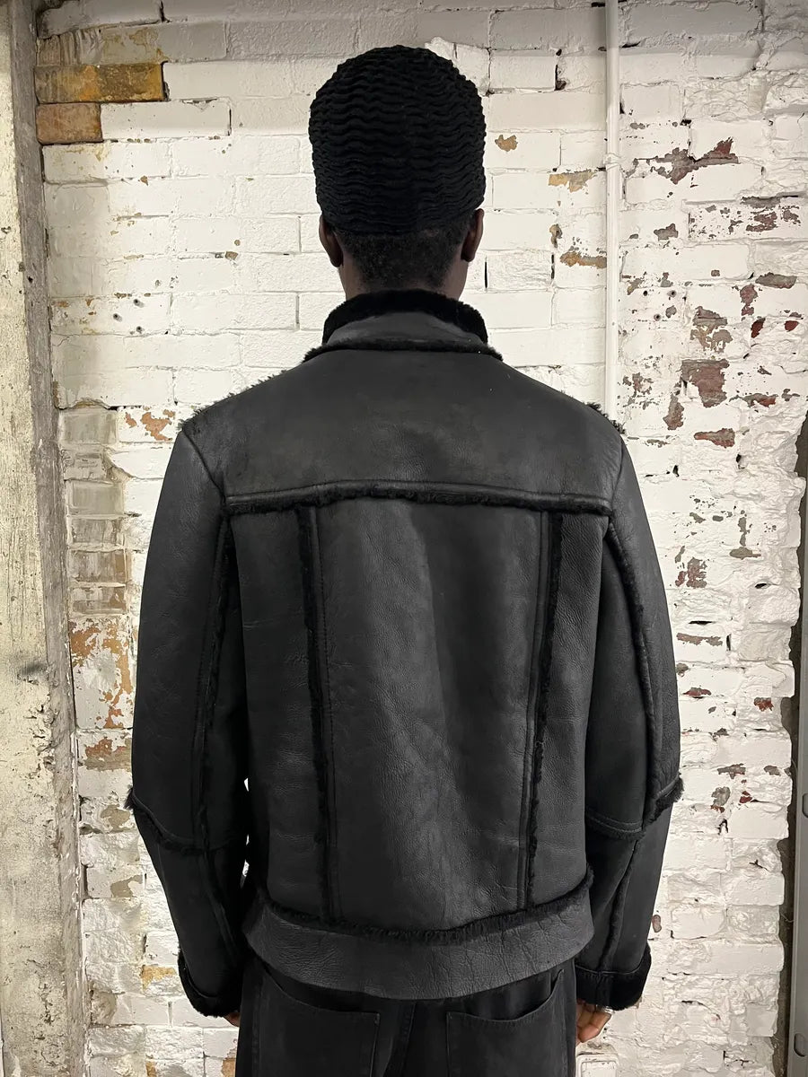 2000s Daniele Alessandrini Black Shearling Leather Jacket rvEUHAV 1