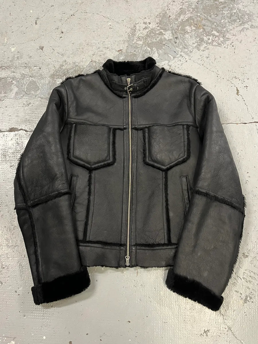 2000s Daniele Alessandrini Black Shearling Leather Jacket rvEUHAV 2