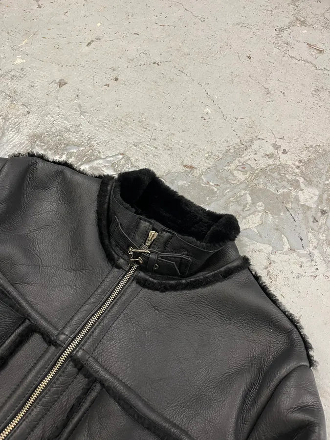 2000s Daniele Alessandrini Black Shearling Leather Jacket rvEUHAV 4