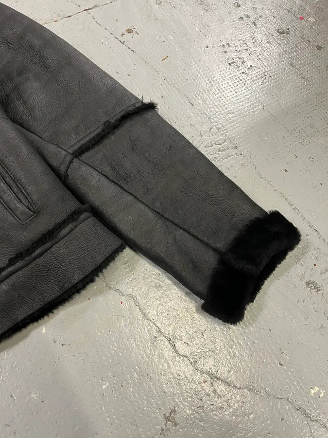 2000s Daniele Alessandrini Black Shearling Leather Jacket rvEUHAV 5