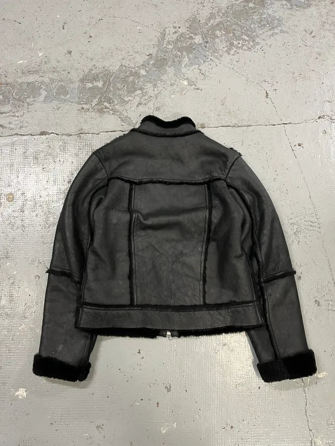2000s Daniele Alessandrini Black Shearling Leather Jacket rvEUHAV 6
