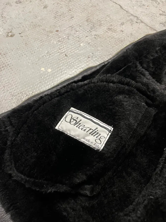 2000s Daniele Alessandrini Black Shearling Leather Jacket rvEUHAV 7