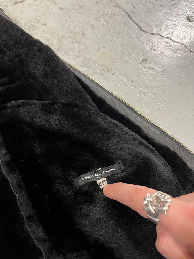 2000s Daniele Alessandrini Black Shearling Leather Jacket rvEUHAV 8