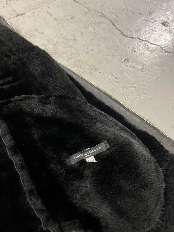 2000s Daniele Alessandrini Black Shearling Leather Jacket rvEUHAV 9