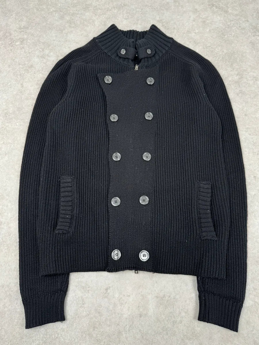 2000s Daniele Alessandrini Black Wool Buttoned Zip Up Sweater xrMOOzS 0