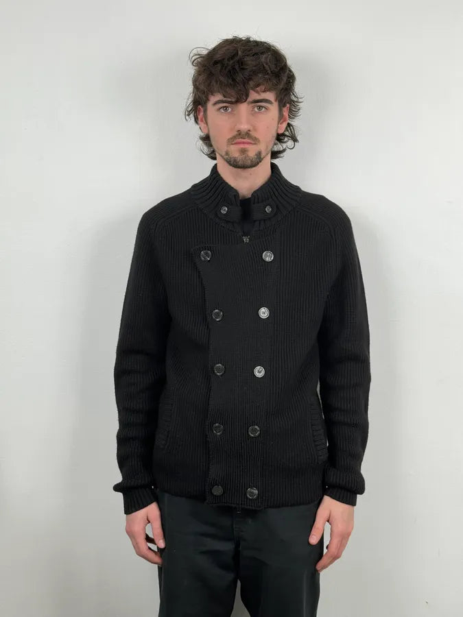 2000s Daniele Alessandrini Black Wool Buttoned Zip Up Sweater xrMOOzS 1