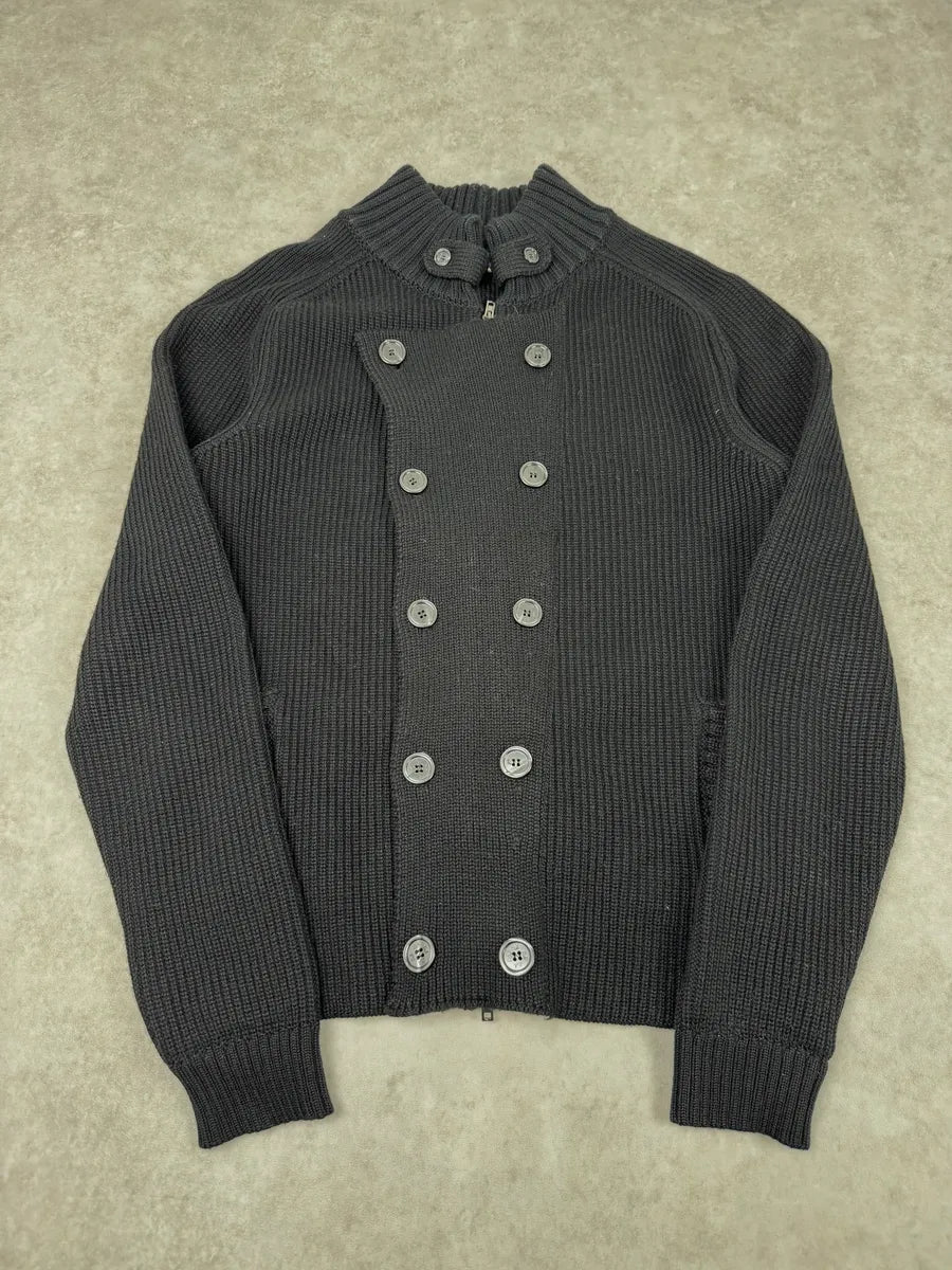 2000s Daniele Alessandrini Black Wool Buttoned Zip Up Sweater xrMOOzS 4