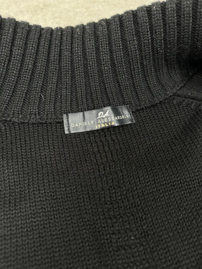 2000s Daniele Alessandrini Black Wool Buttoned Zip Up Sweater xrMOOzS 7