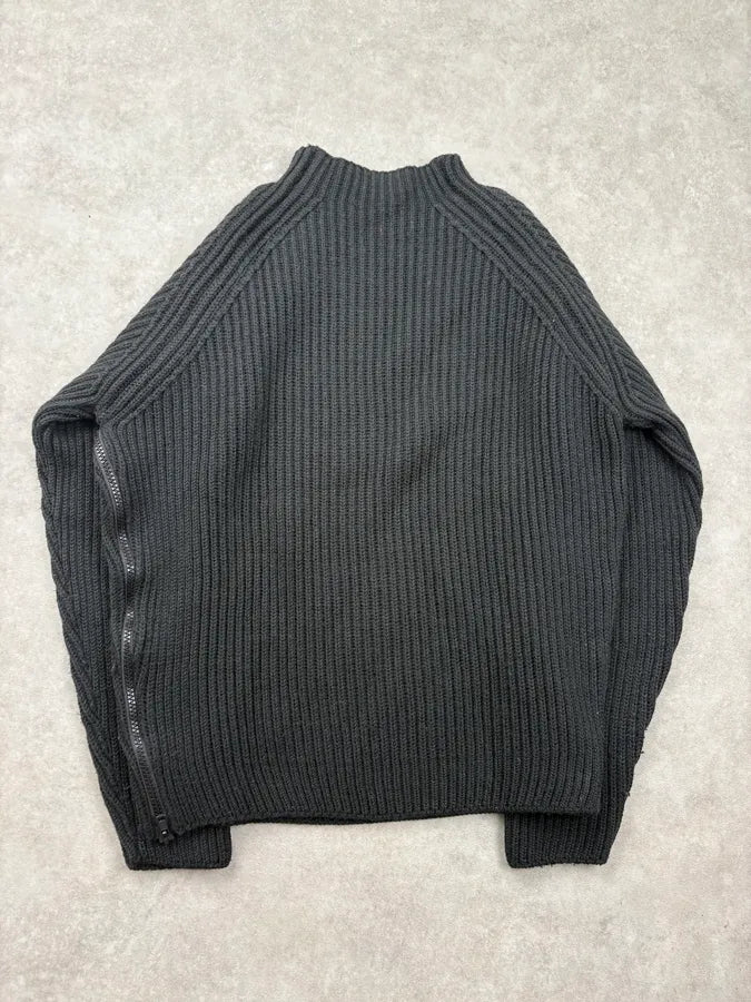 2000s Daniele Alessandrini Black Wool Ribbed Zip Sweater ApaYZQq 5
