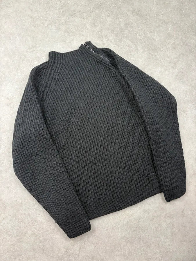 2000s Daniele Alessandrini Black Wool Ribbed Zip Sweater ApaYZQq 3