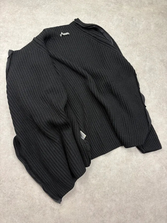 2000s Daniele Alessandrini Black Wool Ribbed Zip Sweater ApaYZQq 6