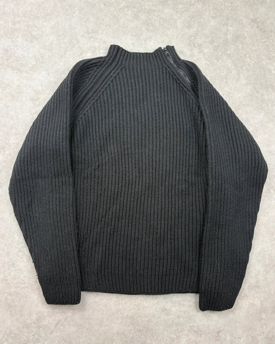 2000s Daniele Alessandrini Black Wool Ribbed Zip Sweater ApaYZQq 0