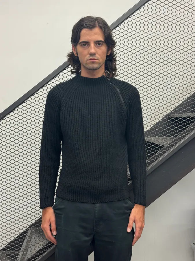 2000s Daniele Alessandrini Black Wool Ribbed Zip Sweater ApaYZQq 1