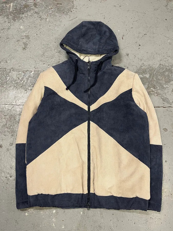 2000s Daniele Alessandrini Blue & Cream Velvet Hooded Jacket TUaJhJI 0