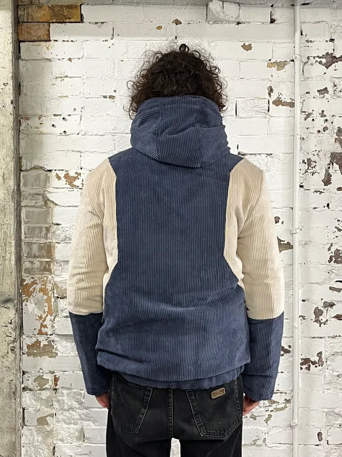 2000s Daniele Alessandrini Blue & Cream Velvet Hooded Jacket TUaJhJI 1
