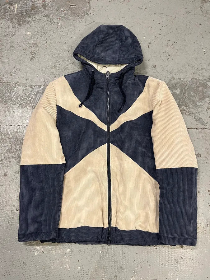 2000s Daniele Alessandrini Blue & Cream Velvet Hooded Jacket TUaJhJI 3