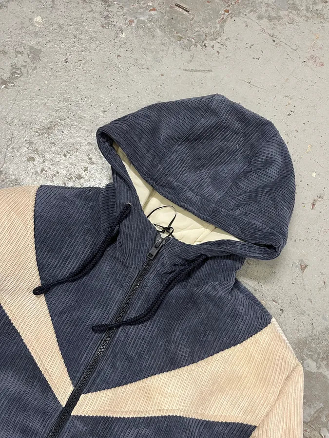 2000s Daniele Alessandrini Blue & Cream Velvet Hooded Jacket TUaJhJI 4