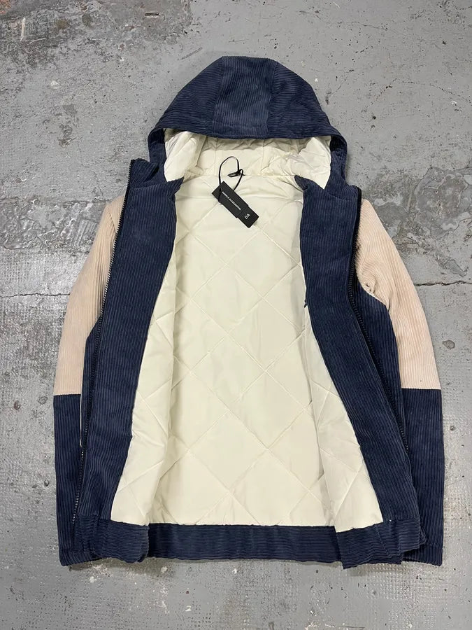 2000s Daniele Alessandrini Blue & Cream Velvet Hooded Jacket TUaJhJI 7