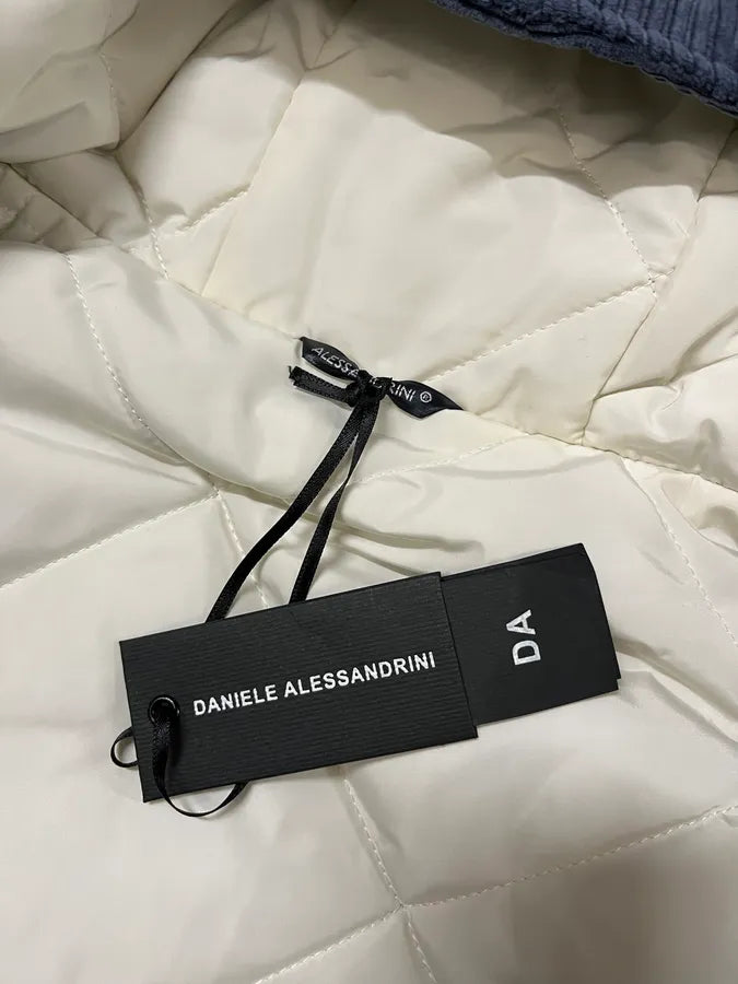 2000s Daniele Alessandrini Blue & Cream Velvet Hooded Jacket TUaJhJI 9