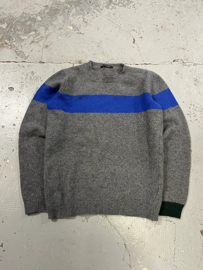 2000s Daniele Alessandrini Blue Line Grey Wool Sweater ghZTvxJ 0
