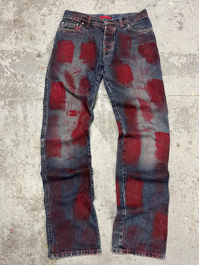 2000s Daniele Alessandrini Blurred Painted Blue Denim Jeans TUuyKem 1